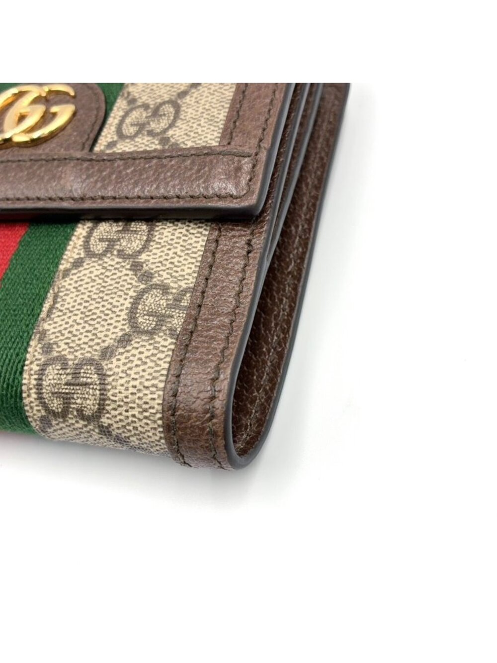 Gucci Ophidia GG French Flap Wallet Leather Brown Beige Bifold Gold - Picture 13 of 14